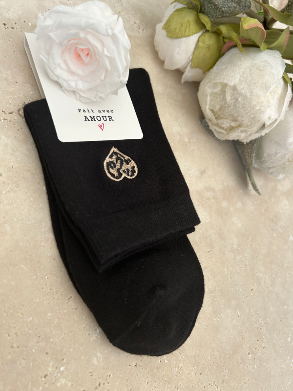 Chaussettes noires coeur léo